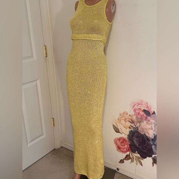 Asta Resort Dresses & Skirts - Asta Resort Natalia Dress - Chartreuse Sequins yellow green sheer maxi bodycon